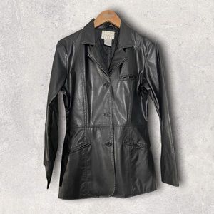 White stag black vintage leather lamb skin coat